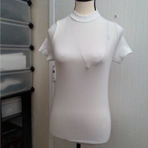 White Ribbed Short Sleeve Top